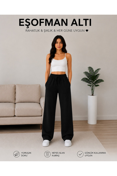 ADR MODA Black High-Waisted Wide-Leg Sweatpants with Side Pockets