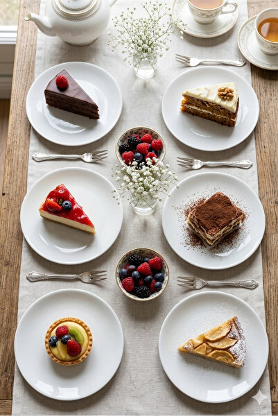 GÜRALLAR 17 cm Porcelain Cake Dessert Plate 6 Pieces