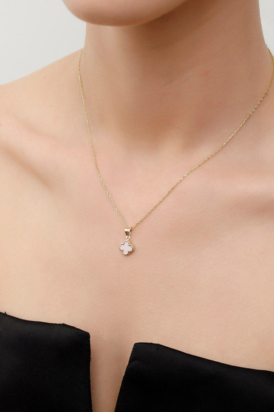 Side Gold Kuyumculuk 14 Ayar Altın Dört Yapraklı Şans Kolye Ucu