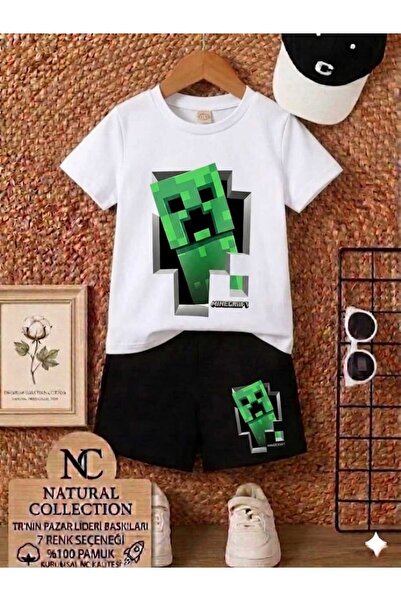 NC Nicee Clothes تي شيرت صيفي للأطفال شورت يونيسكس (رسم مينيكرافت)