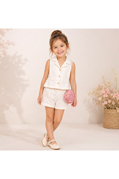 Alvadonna Girl's Two-Piece Set with Vest, Laced Shorts, and Gift Bag