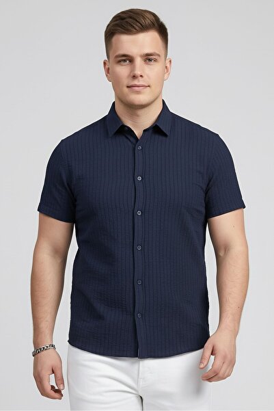Ike Behar Men Regular Fit Textured Long Sleeve Casual Shirt, Navy