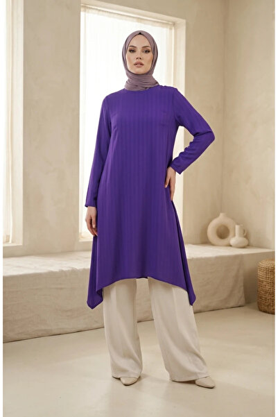 sefamerve Crepe Fabric Casual Tunic 1011-13 Purple