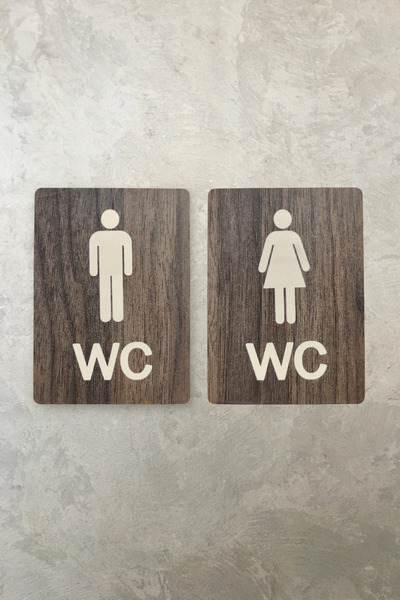 Kutaydan Women's and Men's Wc Direction Sign - Double Set - Wooden Prayer Beads
