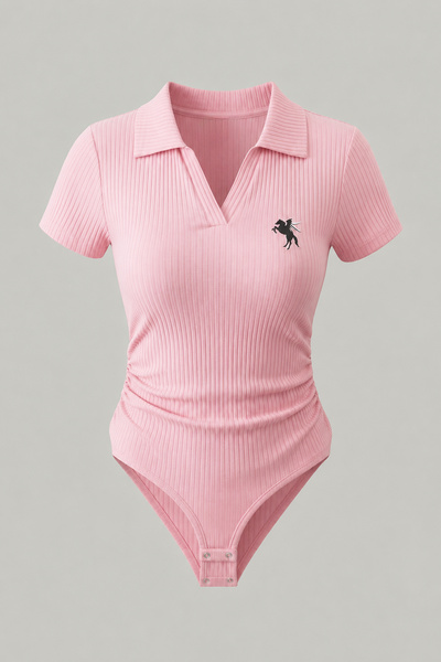 İlayda Toprak Rider Pembe Polo Yaka Fitilli Likralı Nakışlı Premium Büzgülü K...