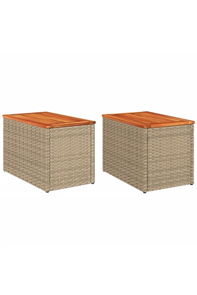 vidaxl Garden side tables 2 pcs. beige 55x34x37cm wood/poly rattan