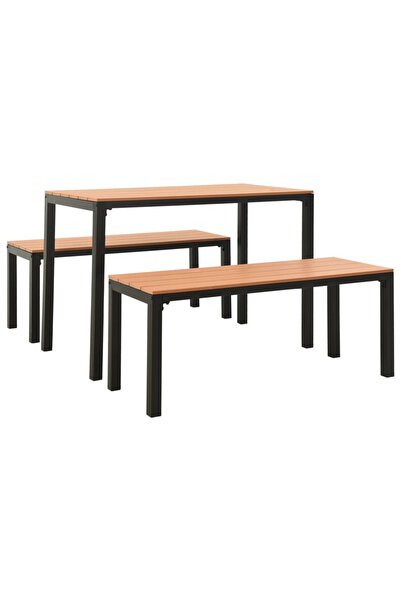 vidaxl Set mobilier de grădină, 3 piese, maro și negru, WPC și oțel