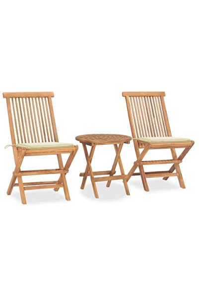 vidaxl Set mobilier exterior pliabil cu perne 3 piese lemn masiv tec