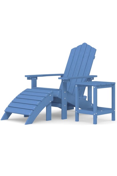 vidaxl Scaun grădină Adirondack cu masă, taburet, albastru marin, HDPE