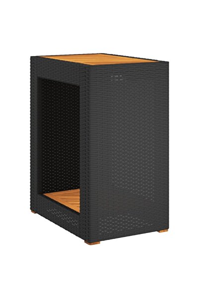 vidaxl Garden side table with wooden top, black 60x40x75 cm polyrattan