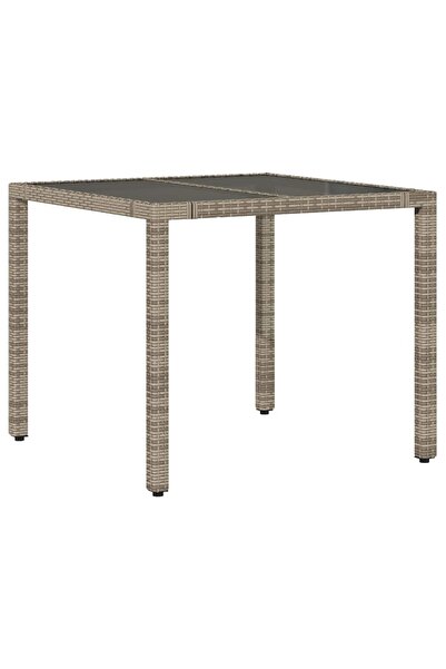 vidaxl Garden table with glass top, grey, 90x90x75 cm, polyrattan