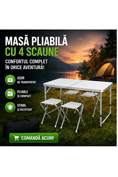 OEM Set masă camping pliabilă cu 4 scaune jrh aluminiu ușor, reglabil pe înăl...
