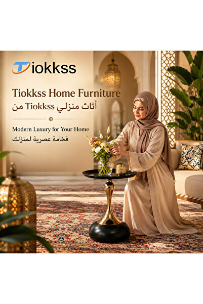 Tiokkss طاولة جانبية فاخرة سوداء وذهبية مستديرة، طاولة صغيرة بسطح 40 سم وقاعد...