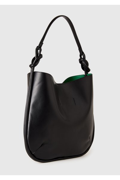 United Colors of Benetton Women's black hobo bag with contrasting interior and knotted detail