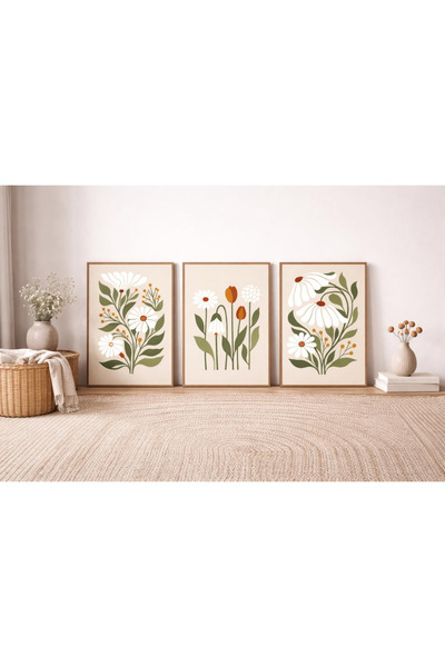 Tuba Decor Set de pictură pentru sufragerie cu rame din lemn, 3 piese, nuanțe...
