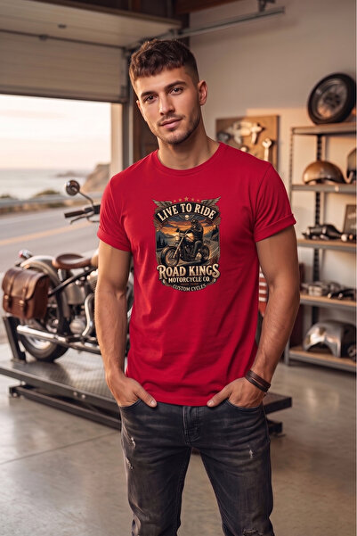 WİDİ Tricou unisex Vintage Road Kings cu imprimeu pentru motociclete, cu desi...