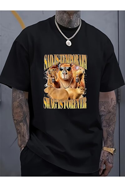 yiou trendy clothing تي شيرت رجالي بنمط Fun Capybara Emoji