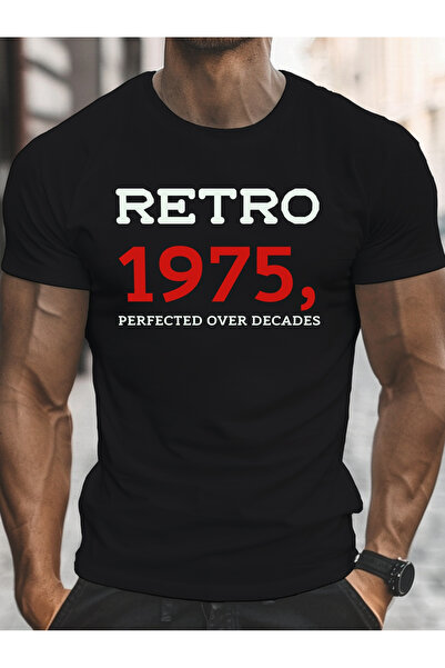 yiou trendy clothing تي شيرت رجالي كاجوال برقبة دائرية بتصميم ريترو من عام 1975.
