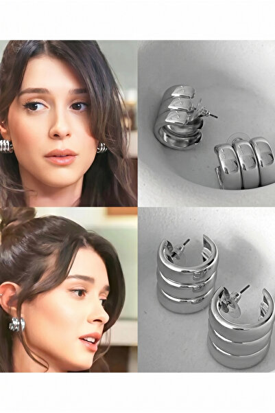 monalisatoka Kadın Premium 3 Sıra Gümüş Bombeli Küpe