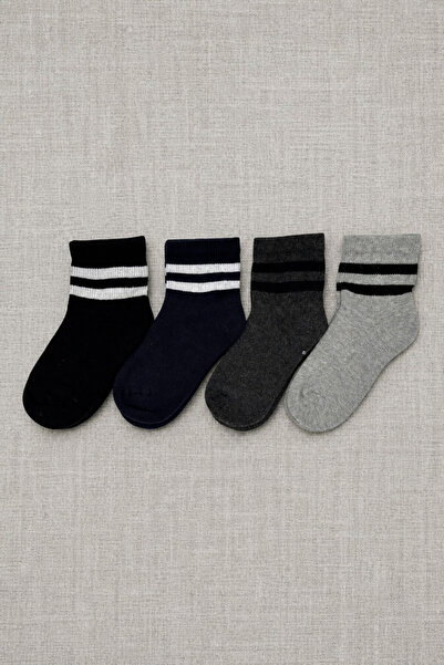 ZENGİN 4 Pack Girls Boys Winter Thick Terry Sock Set Seamless Striped Thermal