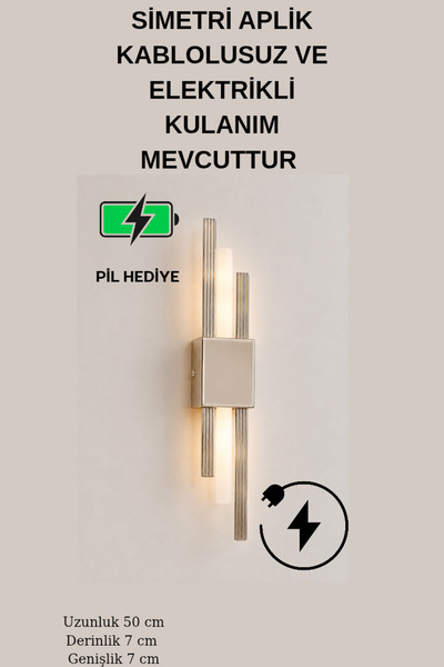 luvians Gümüş grisi SİMETRİ APLİK PİLLİ ANAHTARLI ELEKTRİKLİ KULLANIM MEVCUTTUR