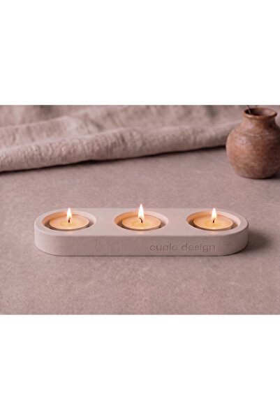 Cuale Design Modern Dekoratif 3'lü Beyaz Beton Tealight Mumluk, Seramik Görün...