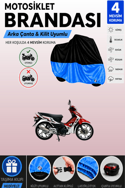 Cemku Double Black Top - Blue Bottom, Rear Bag Compatible Mondial 125 Sfs Mot...