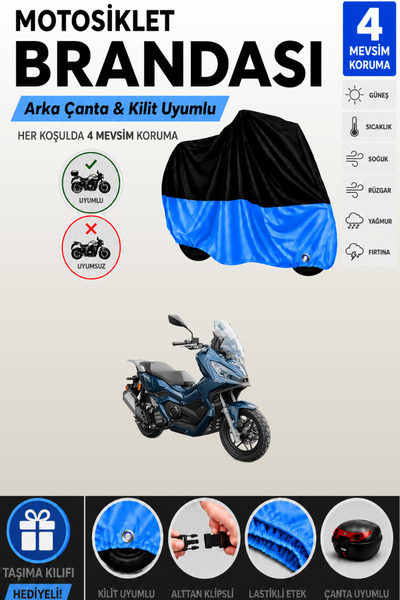 Cemku Double Black Top - Blue Bottom, Rear Bag Compatible Yuki Xway 125 Motor...