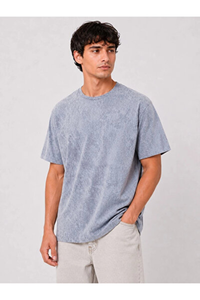 Asmedo Men's Washed Effect T-Shirt with Crew Neck Street Style Short Sleeve T...