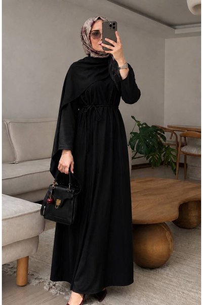 Gülmude Shawl Collar Viscon Hijab Dress