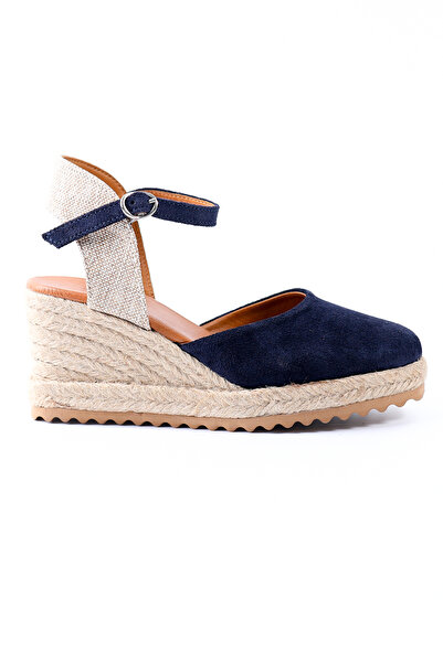 Tuna Genuine Leather Navy Blue Wedge Heeled Women's Shoes - Z521
