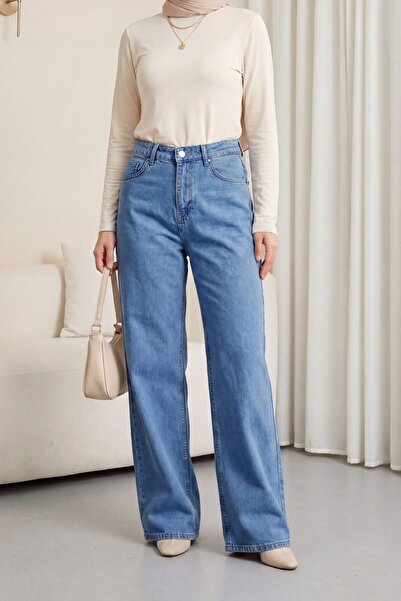 Modamorfo High Waist Jeans with Pocket on the Leg - Light Blue