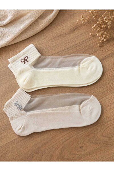 TChic Double Women's Ballerina Socks with White Bow Detail on Tulle