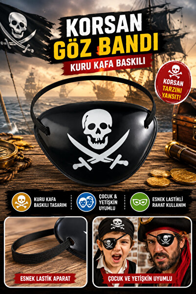 Tamsena Store Siyah Korsan Göz Bandı Kuru Kafa Baskılı Plastik Göz Maskesi Ço...