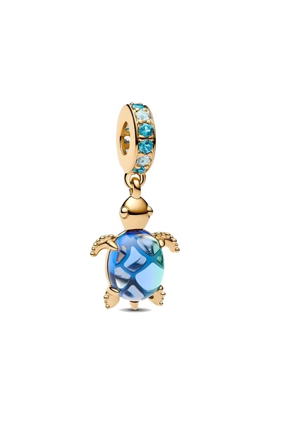 Lux Design 925 Ayar Gümüş Murano Camı Deniz Kaplumbağası Sallantılı Charm-Gold