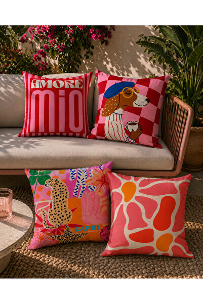 stellahomes Pink Capri Yastık Kılıfı Seti 4’lü, Modern Bohem Dekoratif Kırlen...