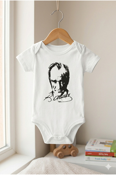 HAZDEN Atatürk Baskılı % 100 Pamuklu Bebek Çıtçıtlı Body Zıbın - Özel Tasarım...