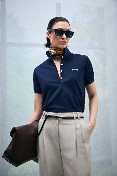 Lufian 121040002 Anka Polo Yaka T-Shirt Kadın Tişört LACİVERT