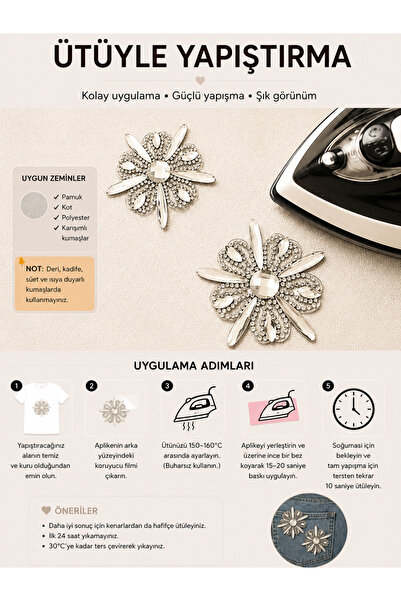 Ornaments desenli ütüyle yapışan parlak taşlı aplik