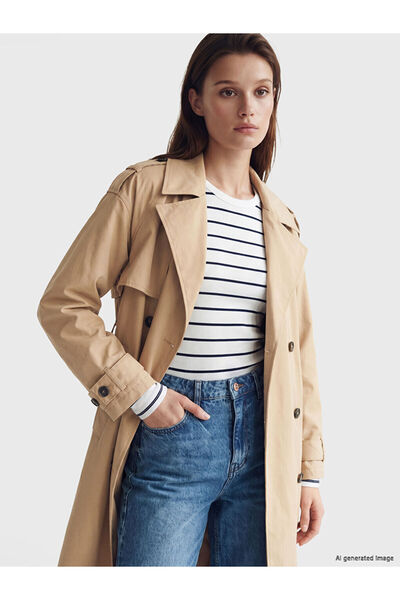 LC Waikiki Double-Breasted Collar Belted Women's Trench Coat
