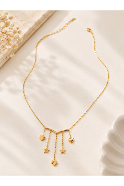 Archhazel Jewelery Gold Heart & Star Pendant Steel Necklace