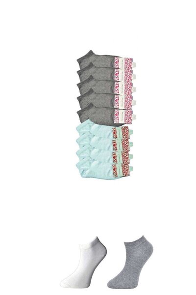 atastore2017 Gray and White Women's Ankle Socks 9 pairs