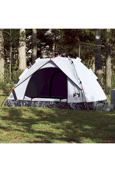 vidaxl Cort de camping 2 persoane, alb opac, setare rapida, È›esatura