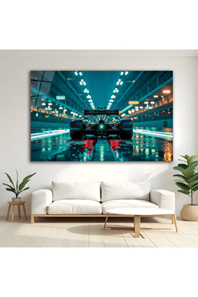 BERSED Gece Yarışı Formula Araba Neon Işıklı Modern Cam Tablo