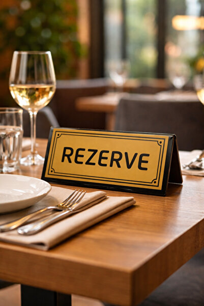 REZERVE 5 Adet Gold Masa Yazısı Pleksi – Kafe, Restoran, Otel, Büfe İçin Şık Masa Üstü Rezervasyon Tabelası (10x5 cm)
