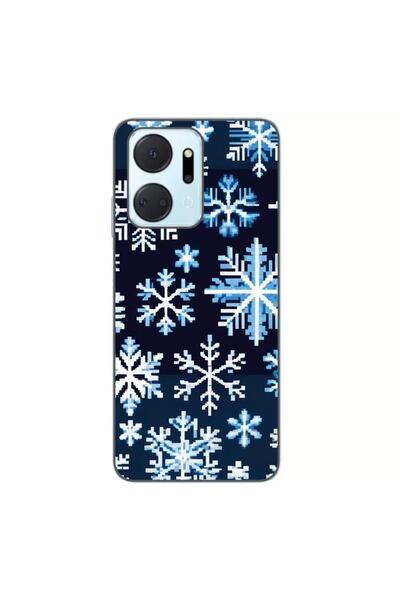 OEM Case compatible with Honor X7a Silicone Gel Tpu Pattern Pixel Art Snowflakes
