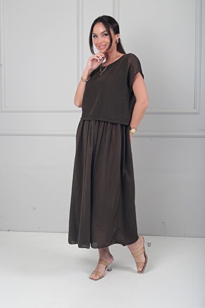 By Saygı Kadın Fileli Eteği Büzgülü İtalyan Cotton Midi Elbise