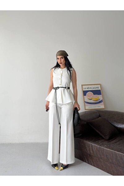 Bella Breeze Women's Button Detailed Belted Vest Trouser Set Stylish Two-Piec...