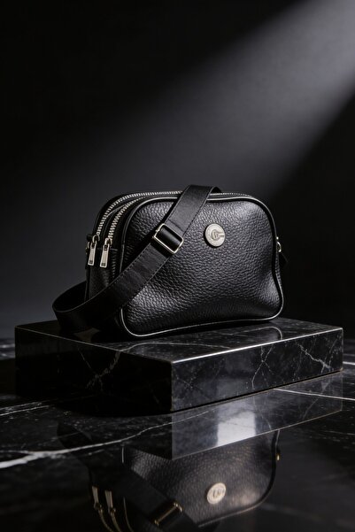 ents Black Leather Look Shoulder Bag with Adjustable Strap Modern Daily Bag