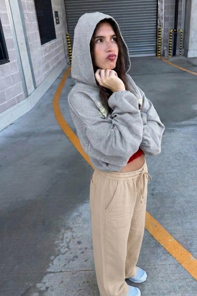 MATERIAL Women's Linen Look Summer Loose Beige Trousers